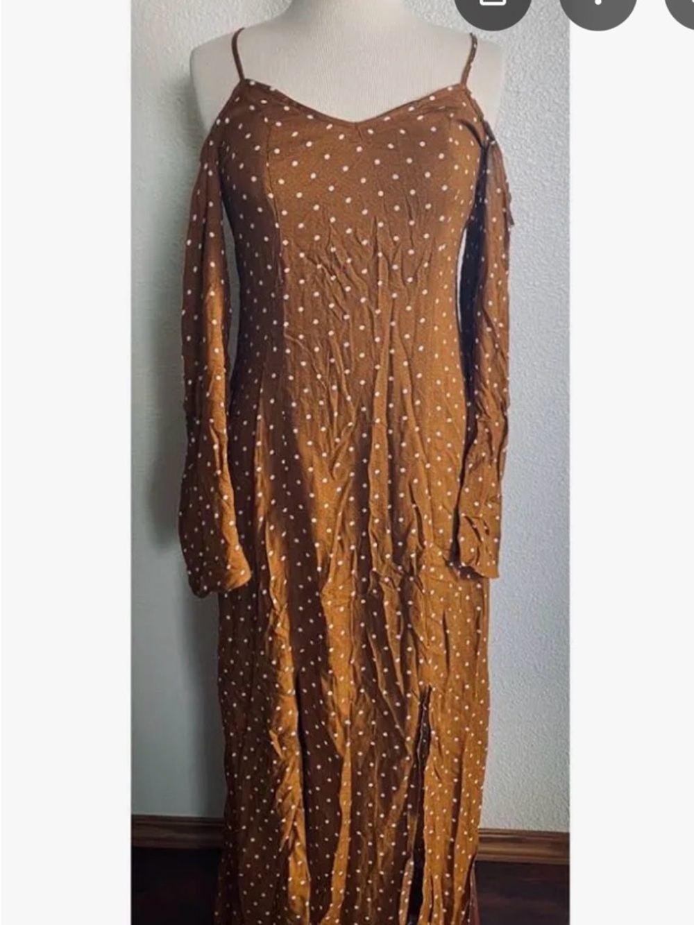 Xhilaration Rust Polka Dot Cold-Shoulder Maxi Dress